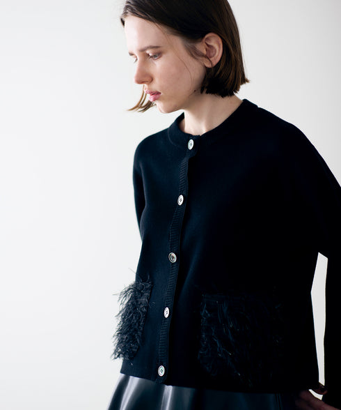 【SOI-MeME】sheer fringe cocoon cardigan